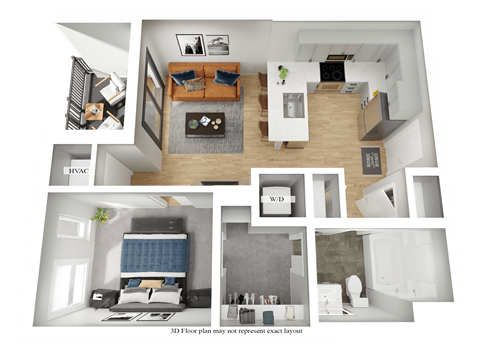 Floor plan for 1 bed, 1 bath, 582 sqft